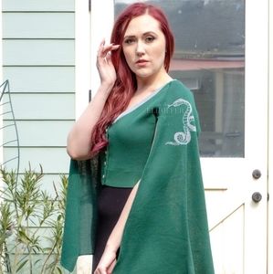 Elhoffer Design Retired Green Snake  Cape Sleeve Cropped Cardigan